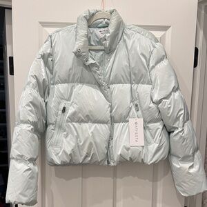 Athleta Silver/ Light Blue Puffer Jacket- NWT